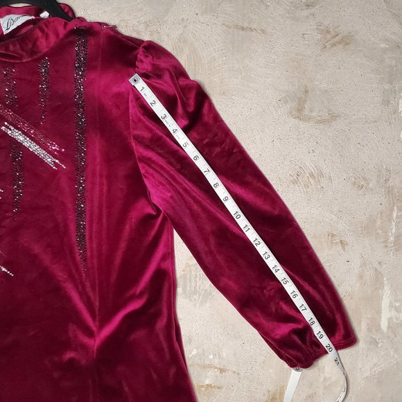 VINTAGE Lisanne 60s 70a Mini Velour Dress Wine Burgandy - Picture 12 of 16